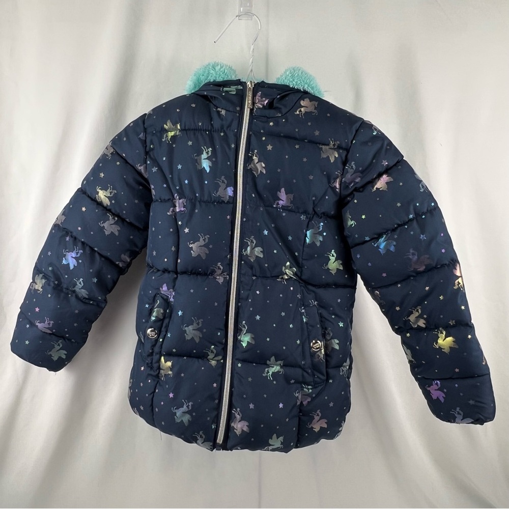 Limited Too - Girl's Jacket - Rainbow Unicorn - 6x - Blue - Puffer Jacket